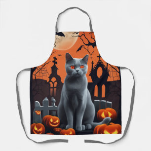 Niedliche Cat-Schürze, Halloween-Chartreux-Katze Schürze