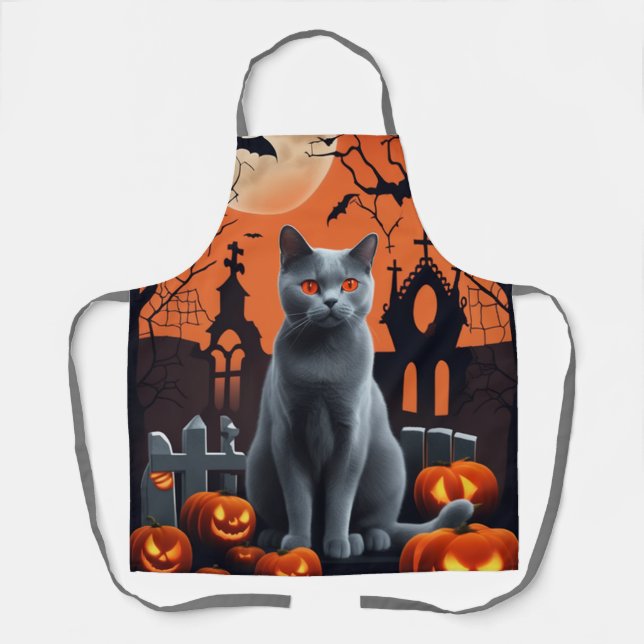 Niedliche Cat-Schürze, Halloween-Chartreux-Katze Schürze (Vorderseite)