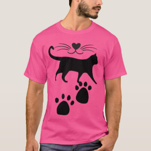 Niedliche Cat-Silhouette mit Herznose und Paw-Prin T-Shirt