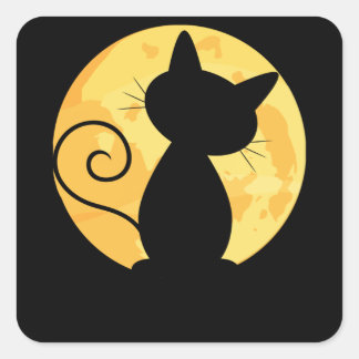Niedliche Cat Silhouette Vollmond Halloween Funny Quadratischer Aufkleber