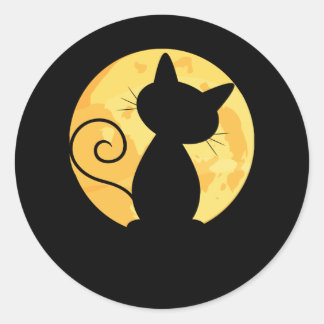Niedliche Cat Silhouette Vollmond Halloween Funny Runder Aufkleber