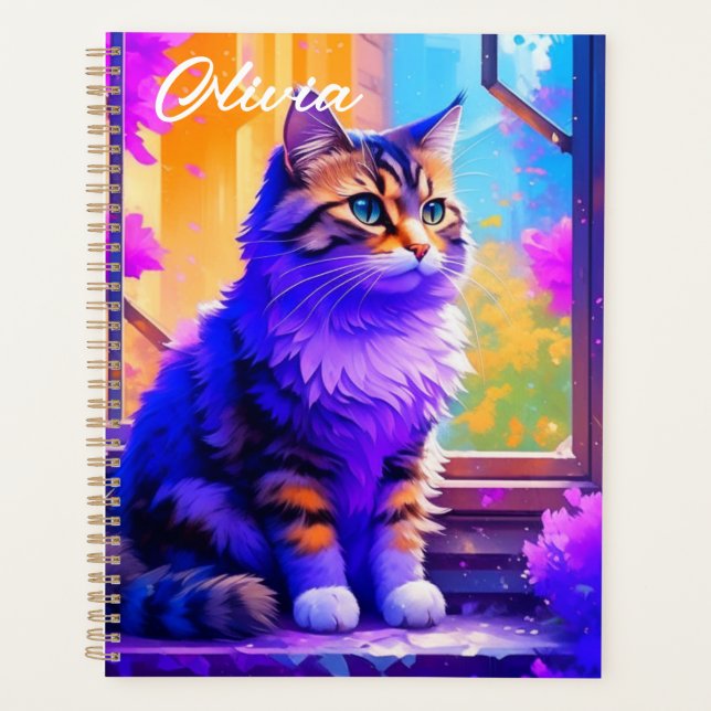 Niedliche Cat Sitting in Window Ai Art Planer (Vorderseite)