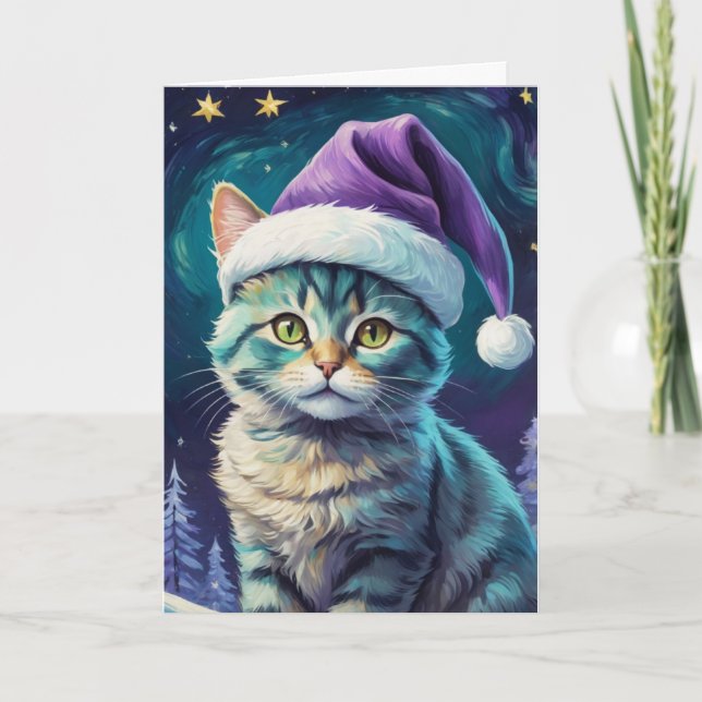 Niedliche Cat Starry Night Card - Anpassen Karte (Vorderseite)