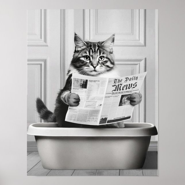 Niedliche Cat Wall Art, Schwarz und Weiß kleines B Poster (Vorne)