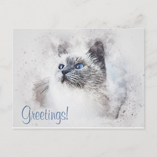 Niedliche Cat Watercolor Postkarte (Vorderseite)