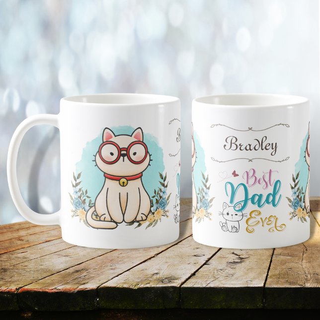 Niedliche Cat Wear Brillen Bester Vater je Thema Kaffeetasse (Von Creator hochgeladen)