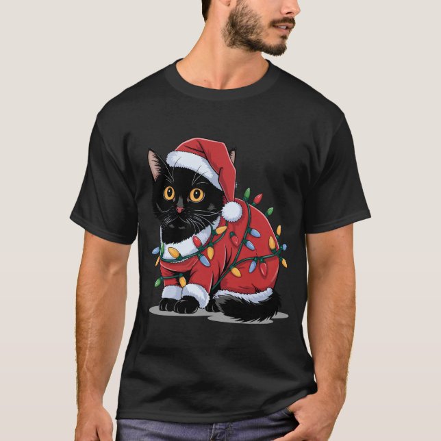 Niedliche Cat Weihnachtsmannmütze Kostüme Weihnach T-Shirt (Vorderseite)