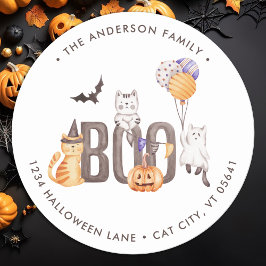 Niedliche Cats Boo Ghosts Halloween-Rücksendeadres Runder Aufkleber