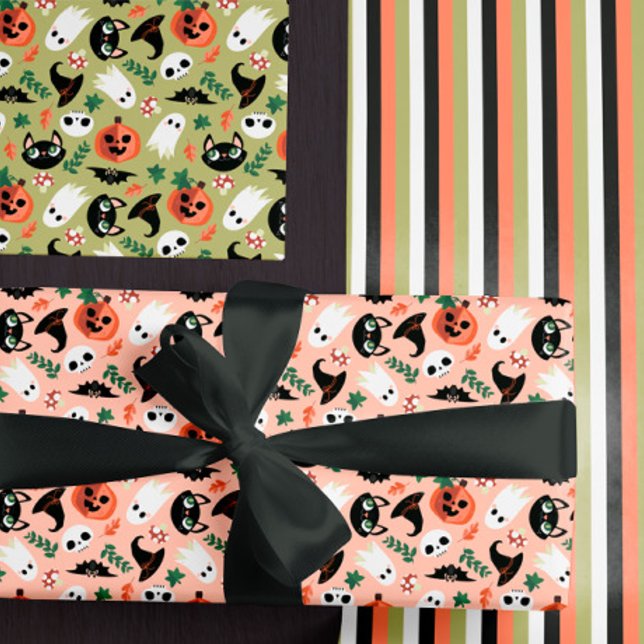 Niedliche Cats & Pumpkins Mixed Halloween Patterns Geschenkpapier Set (Von Creator hochgeladen)