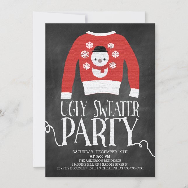 Niedliche Chalkboard Ugly Sweater Holiday Party Einladung (Vorderseite)