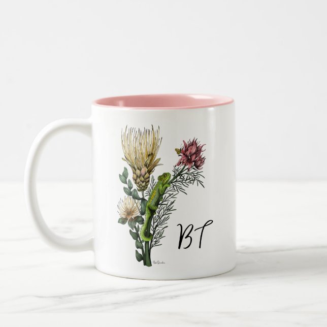Niedliche Chameleon Bouquet Botanische Kunst Zweifarbige Tasse (Links)