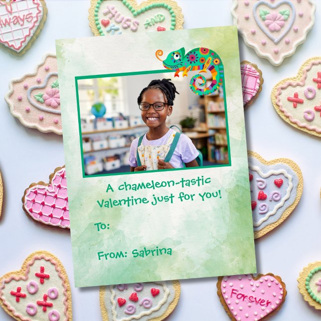 Niedliche Chameleon Kinder Klassenzimmer Valentins Mitteilungskarte (Von Creator hochgeladen)