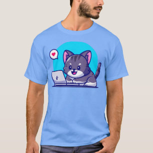 Niedliche Chat-Arbeit auf Laptop-Cartoon T-Shirt