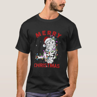 Niedliche Chat Weihnachtsmannmütze Weihnachtslicht T-Shirt