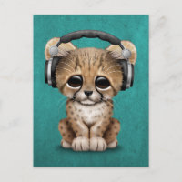 Niedliche Cheetah Cub Dj Tragen Kopfhörer auf Blue