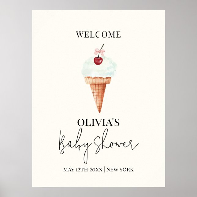 Niedliche Cherry Scoop Ice Cream Baby Dusche Willk Poster (Vorne)