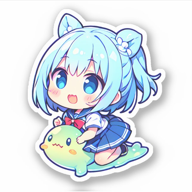 niedliche Chibi-Girl mit Schleim Aufkleber (Vorderseite)