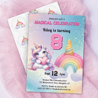 Niedliche Chibi Unicorn-Geburtstagsparty Einladung