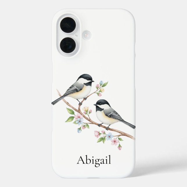 Niedliche Chickadee auf Zweigstelle Blume Individu Case-Mate iPhone Hülle (Rückseite)