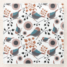 Niedliche Chickadee Bird Berries Blume Glasuntersetzer