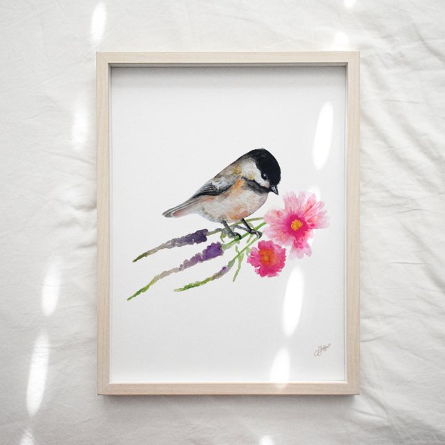 Niedliche Chickadee Bird Blume Kunst, Dichtung und Poster (Von Creator hochgeladen)