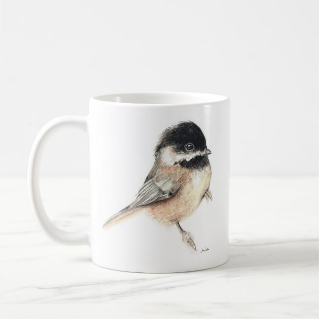 Niedliche Chickadee Bird Wasserfarbe Tasse Kaffee (Links)