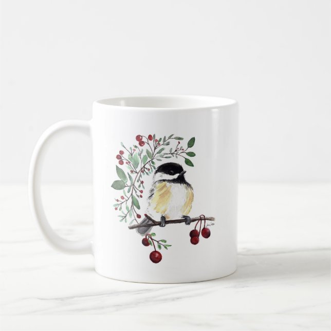 Niedliche Chickadee Bird Wasserfarbe Tasse Kaffee (Links)
