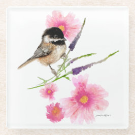 Niedliche Chickadee Blume Glasuntersetzer