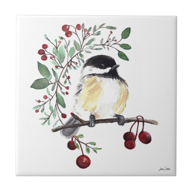 Niedliche Chickadee Keramik Tile Fliese (Vorderseite)