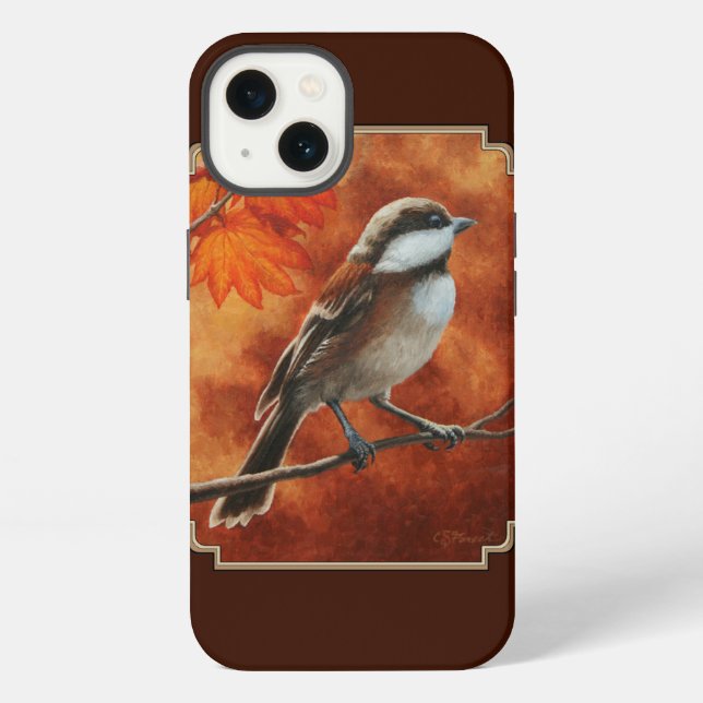 Niedliche Chickadee und Herbstfarben iPhone Hülle (Rückseite)