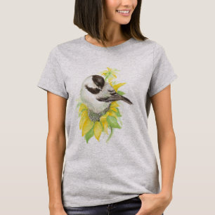 Niedliche Chickadee, Vögel, Sonnenblumen, Garten,  T-Shirt