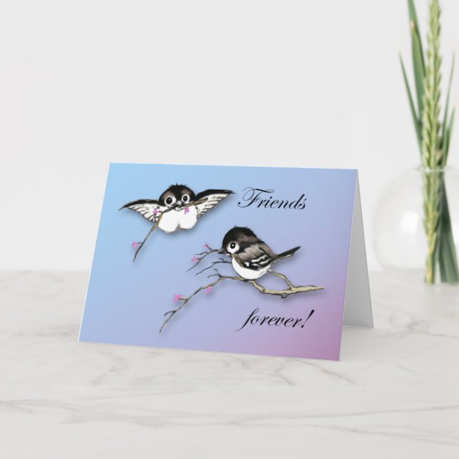 Niedliche Chickadees Card Friends Forever Karte (Vorderseite)