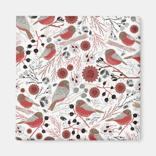 Niedliche Chickadees Rotes graues Muster Magnet