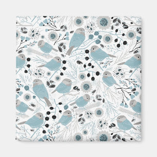 Niedliche Chickadevögel Blaue graue Blume Berries Magnet