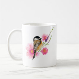 Niedliche Chickadeweine Blume Wasserfarbe Kaffeetasse