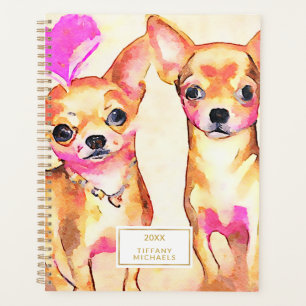 Niedliche Chihuahua Hunde Rosa Herzfarbe Planer