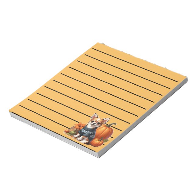 Niedliche Chihuahua im Sweater mit Pumpkins Notizblock (Rotiert)