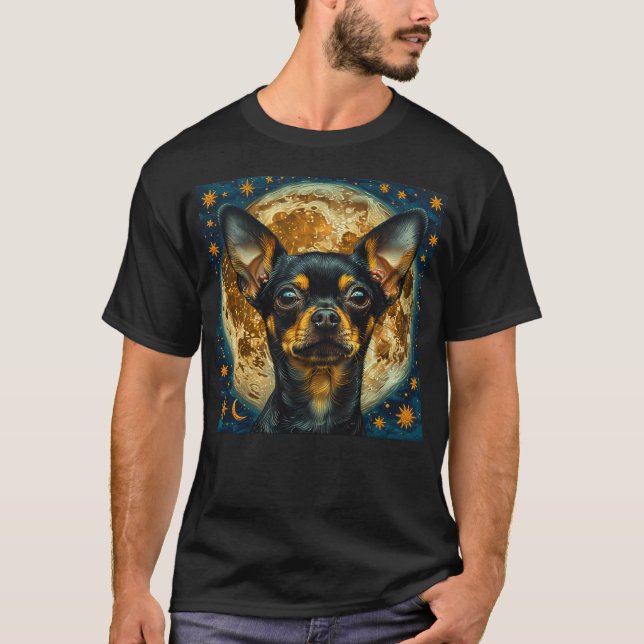 Niedliche Chihuahua mit Mond und Sternen T-Shirt (Vorderseite)
