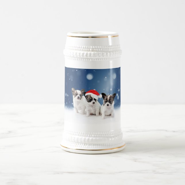 Niedliche Chihuahua Welpen mit Weihnachtsmannmütze Bierglas (Mittel)