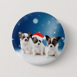Niedliche Chihuahua Welpen mit Weihnachtsmannmütze Button