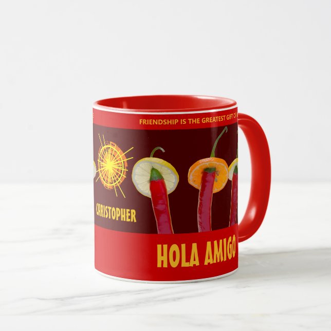 Niedliche Chili Paprikaschoten Hola Amigo Funny in Tasse (VorderseiteRechts)