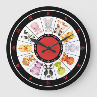 Niedliche chinesische Tierkreis-Kreiswanduhren Große Wanduhr