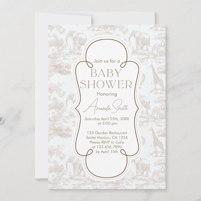 Niedliche Chinoiserie Toile de Jouy Babydusche Einladung (Vorderseite)