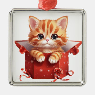 NIEDLICHE CHRISTMAS ORANGE TABBY KITTEN IN EINER R ORNAMENT AUS METALL