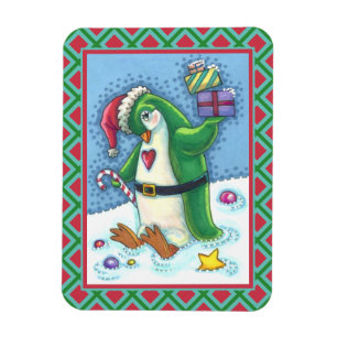 NIEDLICHE CHRISTMAS PENGUIN IN GRÜN, URLAUB MAGNET