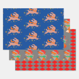 NIEDLICHE CHRISTMAS TIERE FLACHTIGE Wrapping Paper Geschenkpapier Set