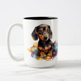 NIEDLICHE CHRISTMAS URLAUB DACKEL PUPPY HUND ZWEIFARBIGE TASSE