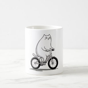 Niedliche Chubby Katze Reiten Sie ein Fahrrad Cart Kaffeetasse