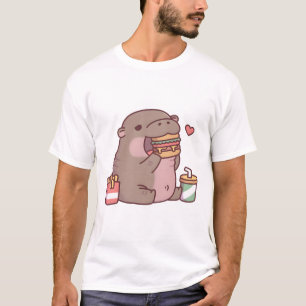 Niedliche Chubby Pygmy Hippo Lieben essen Burger T-Shirt