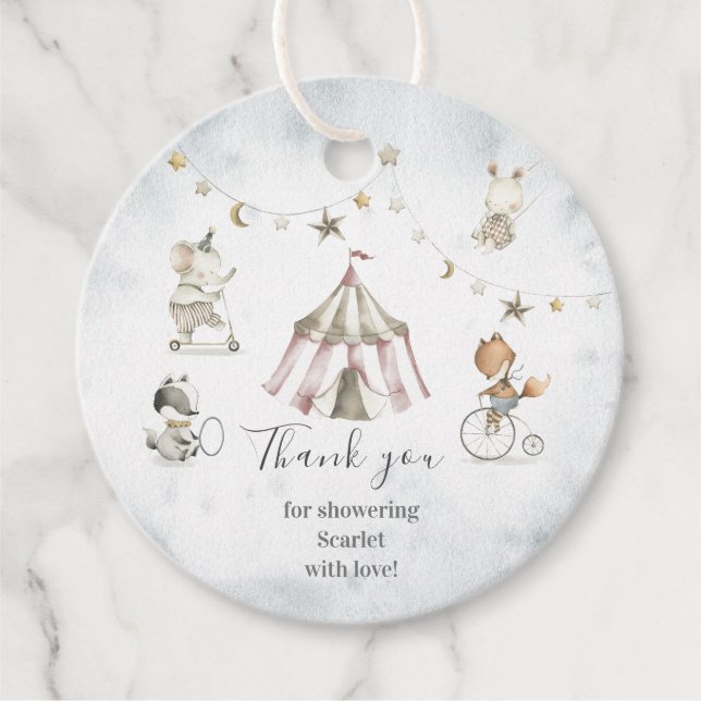 Niedliche Circus Animals Baby Shower Circle Fevor  Geschenkanhänger (Vorderseite)